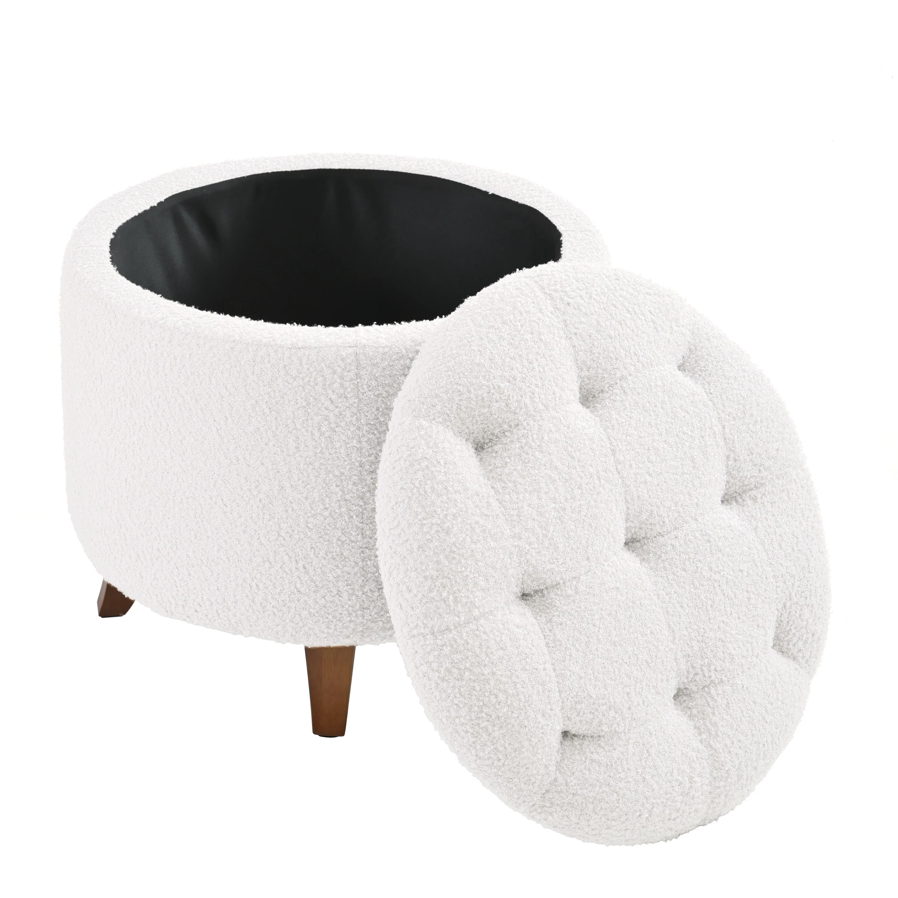 Round Ottoman storage stool with Cover Lid,Decorate the living room and bedroom with round teddy fleece storage Ottoman