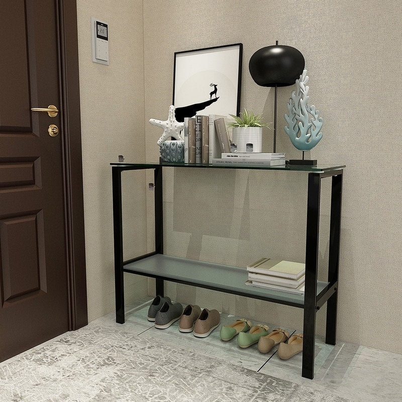 39 Console Table 2-Tier Tempered Glass Entryway Tables with Storage