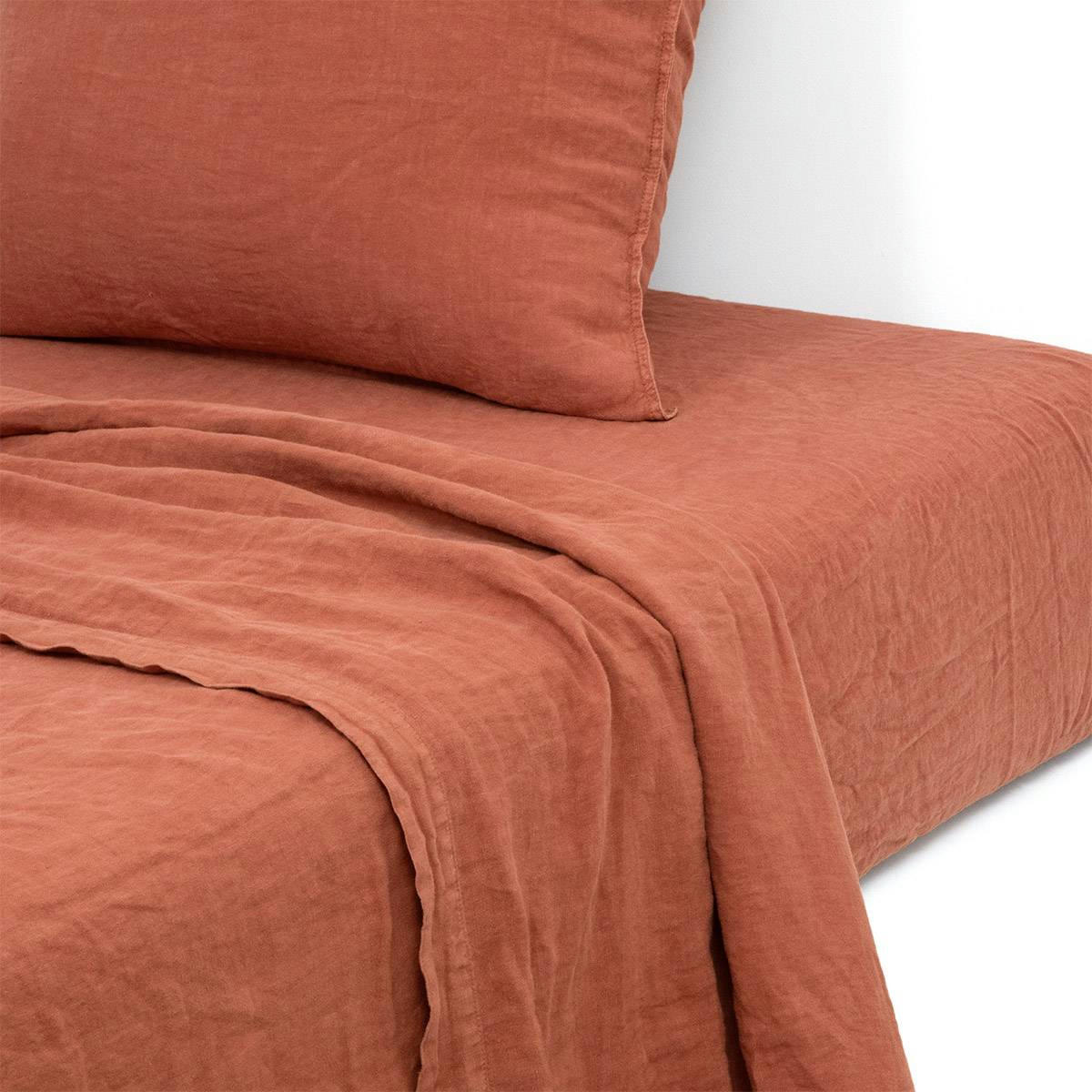 PETIT JOUR - Drap plat en  lin lavé rose 180 x 290 cm