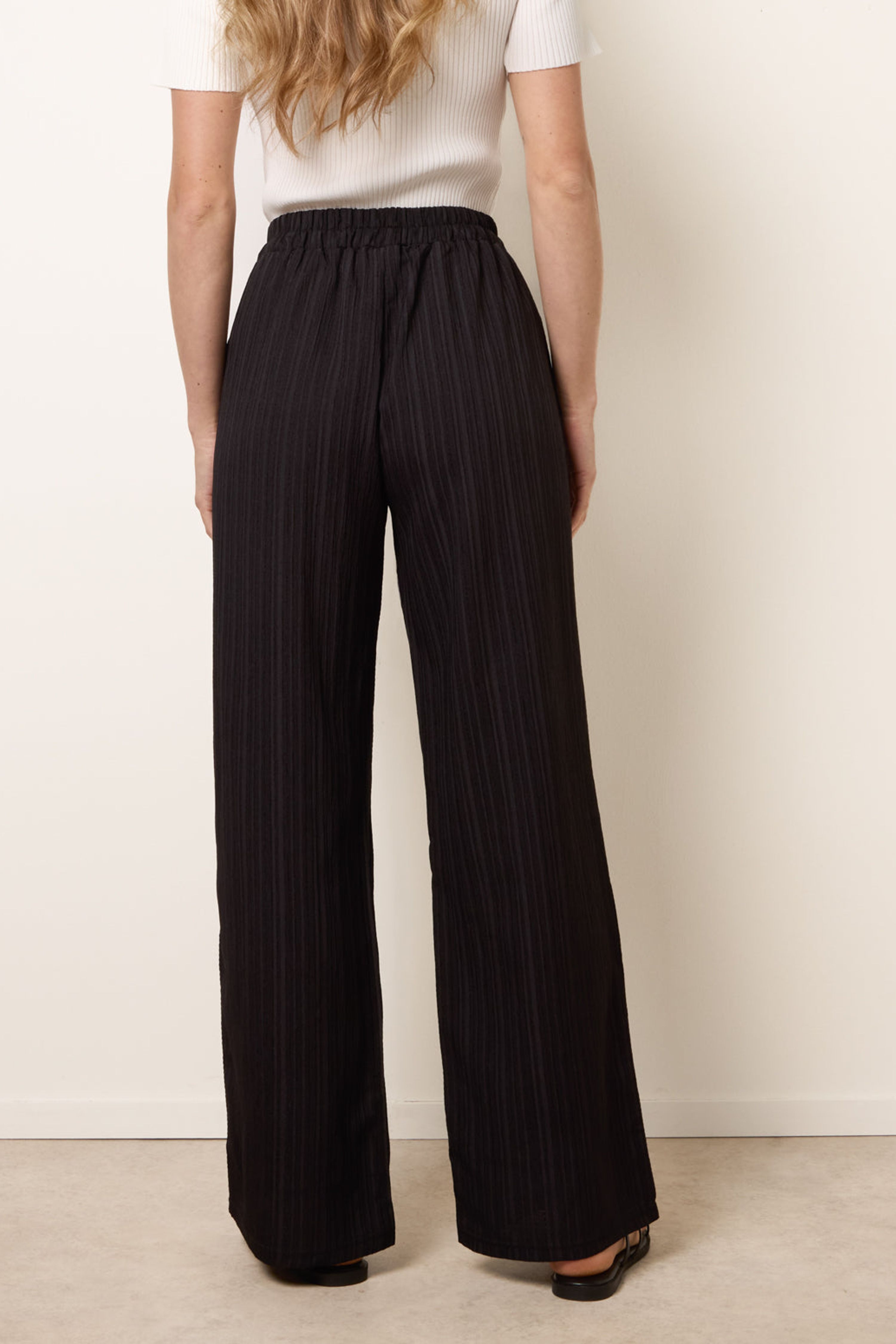 Blue Vanilla Black Drawstring Wide Leg Trousers