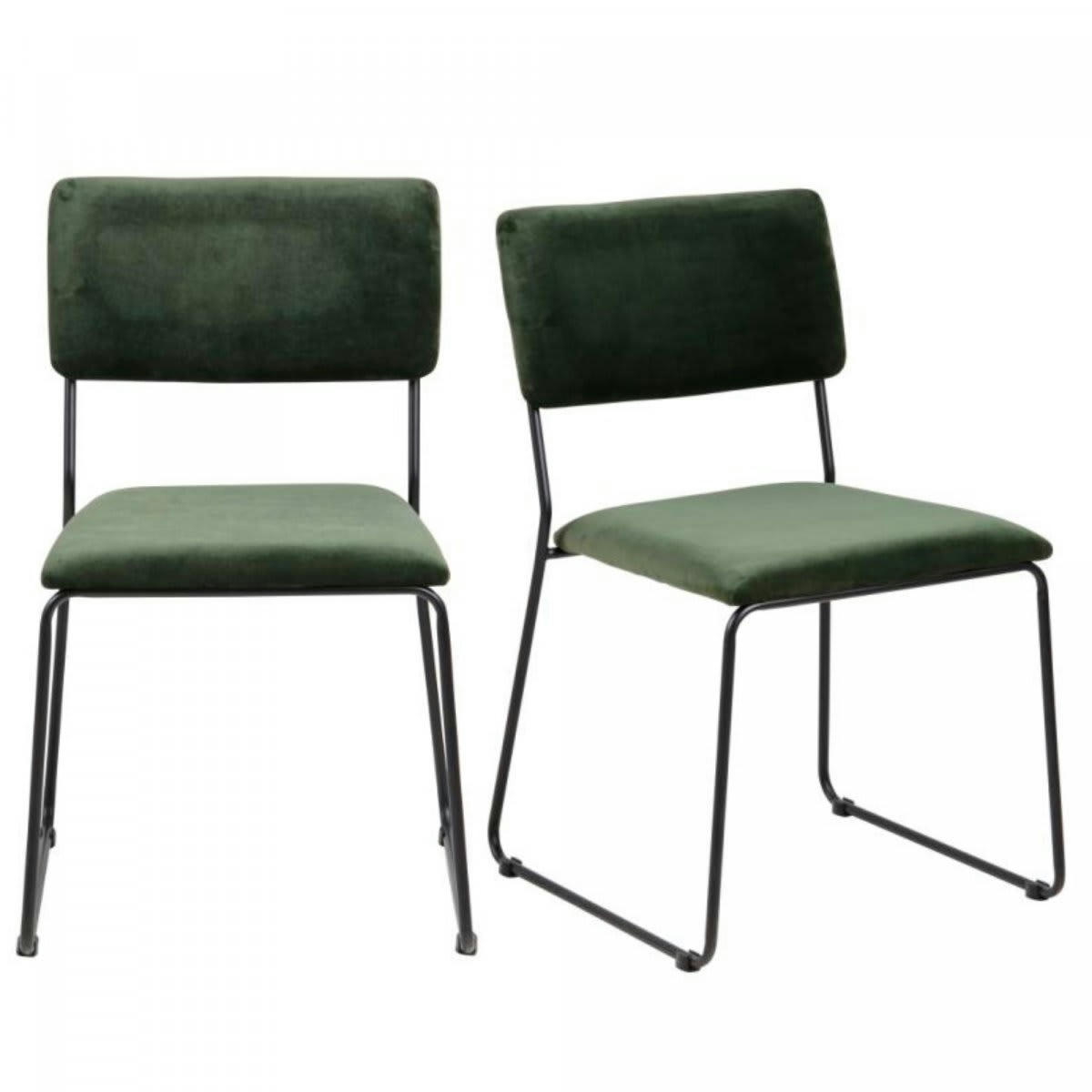 CARNELIA - Lot de 2 chaises en velours style moderne vert