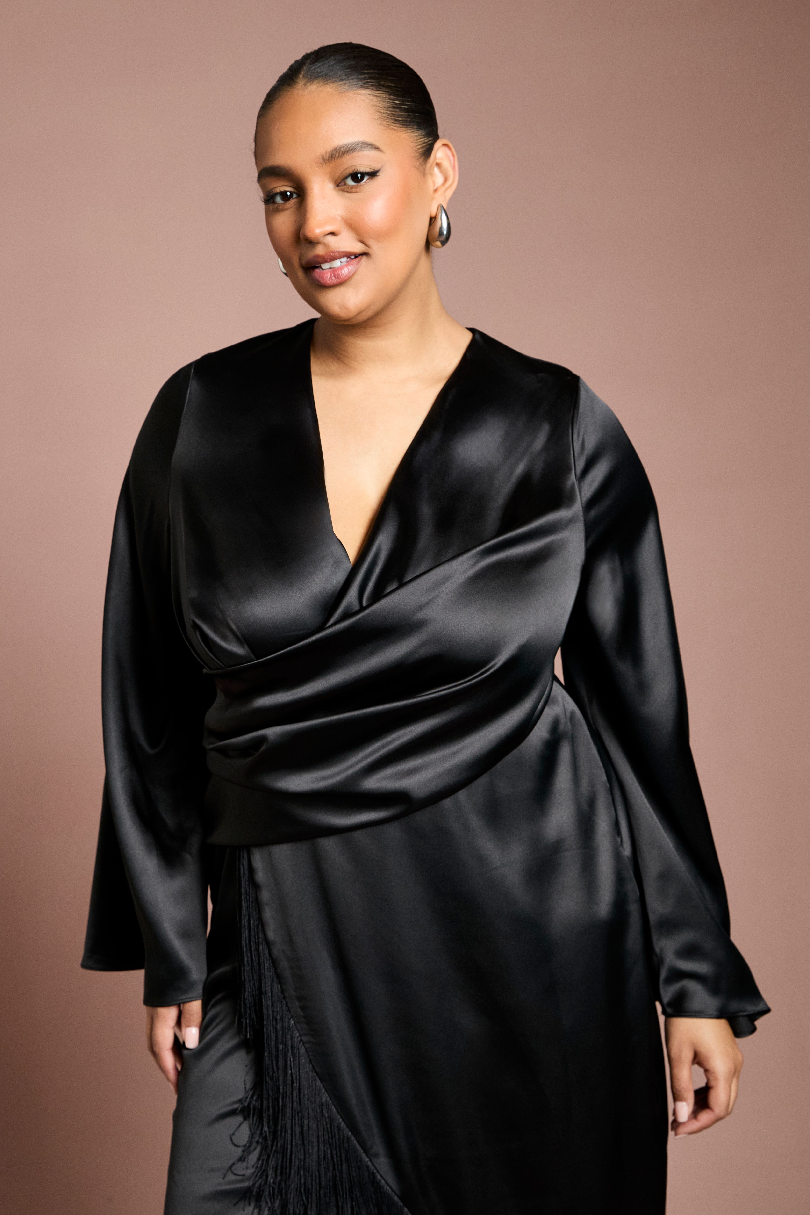 Coast Plus Satin Wrap Dress With Fringe Detail