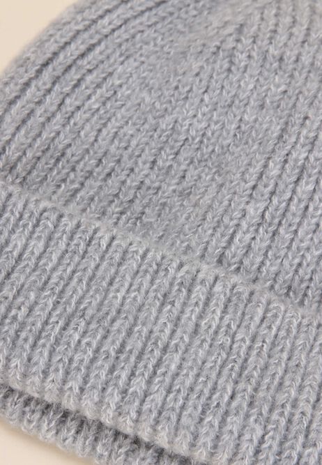 Womens Grey Ribbed Knit Beanie Hat