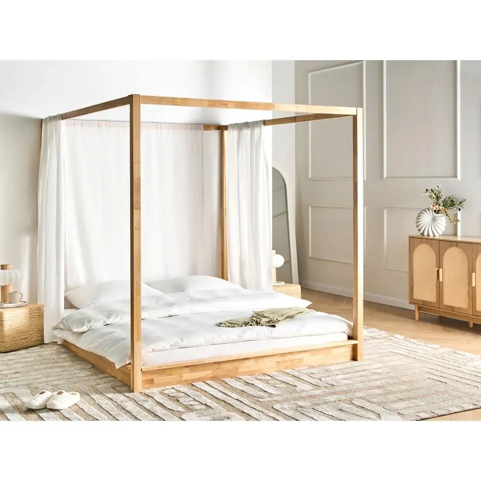 HERLIERE - Hemelbed - Lichtbruin - 180 x 200 cm - Rubberhout