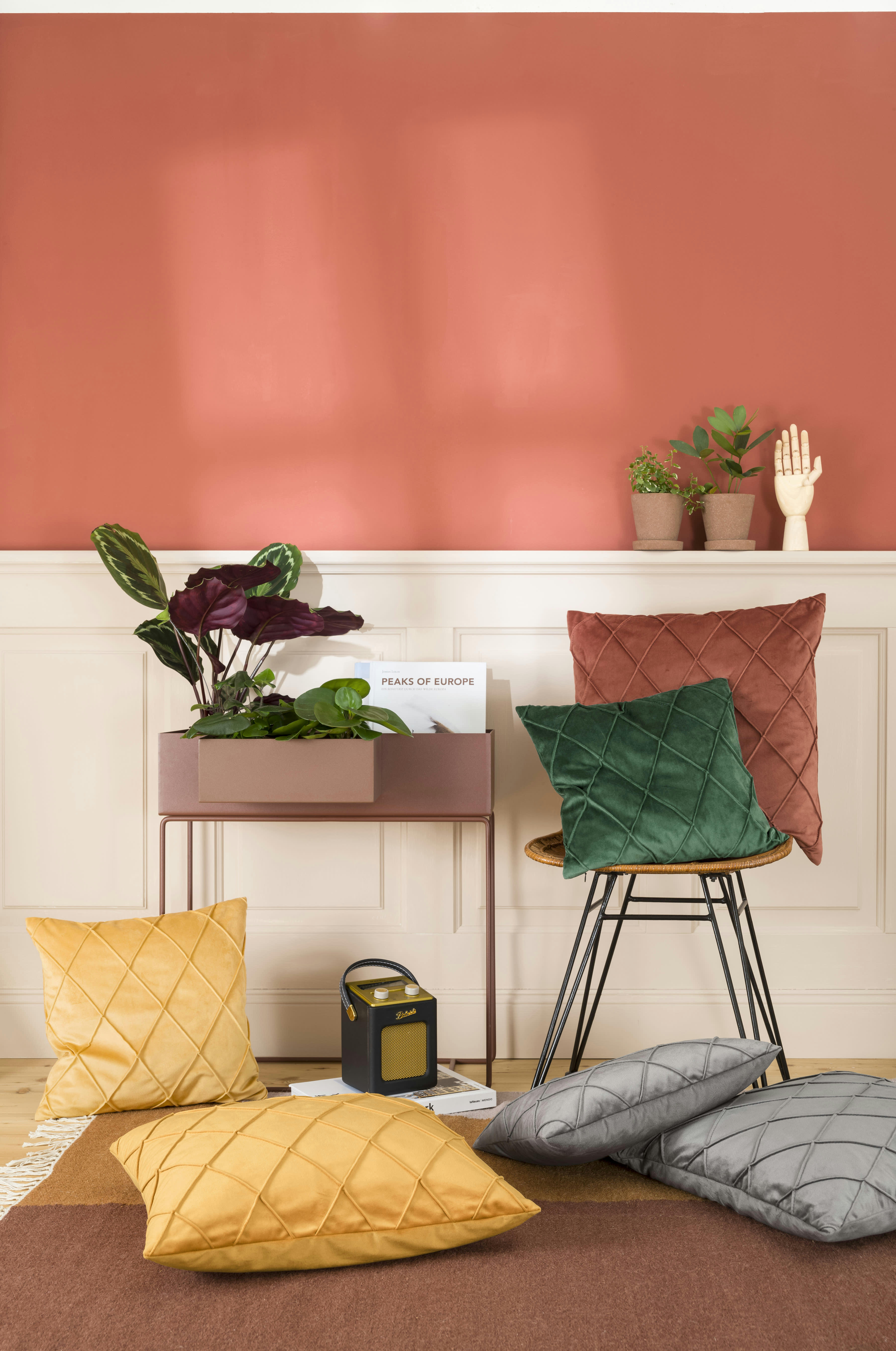 NOBLESS - Housses de coussin velours relief pli cousu vert 50x50-Lot de 2