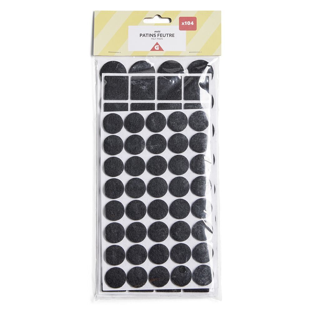 Lot de 104 patins en feutre noir - 3 tailles