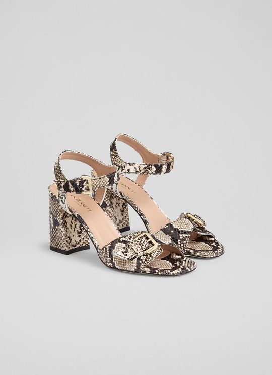 Reeva Black & White Snake Effect Buckle Sandals