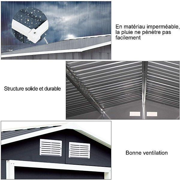 Abri de Jardin en Métal avec Portes Coulissantes 213 x 127 x 185 cm, 2.7m² Gris