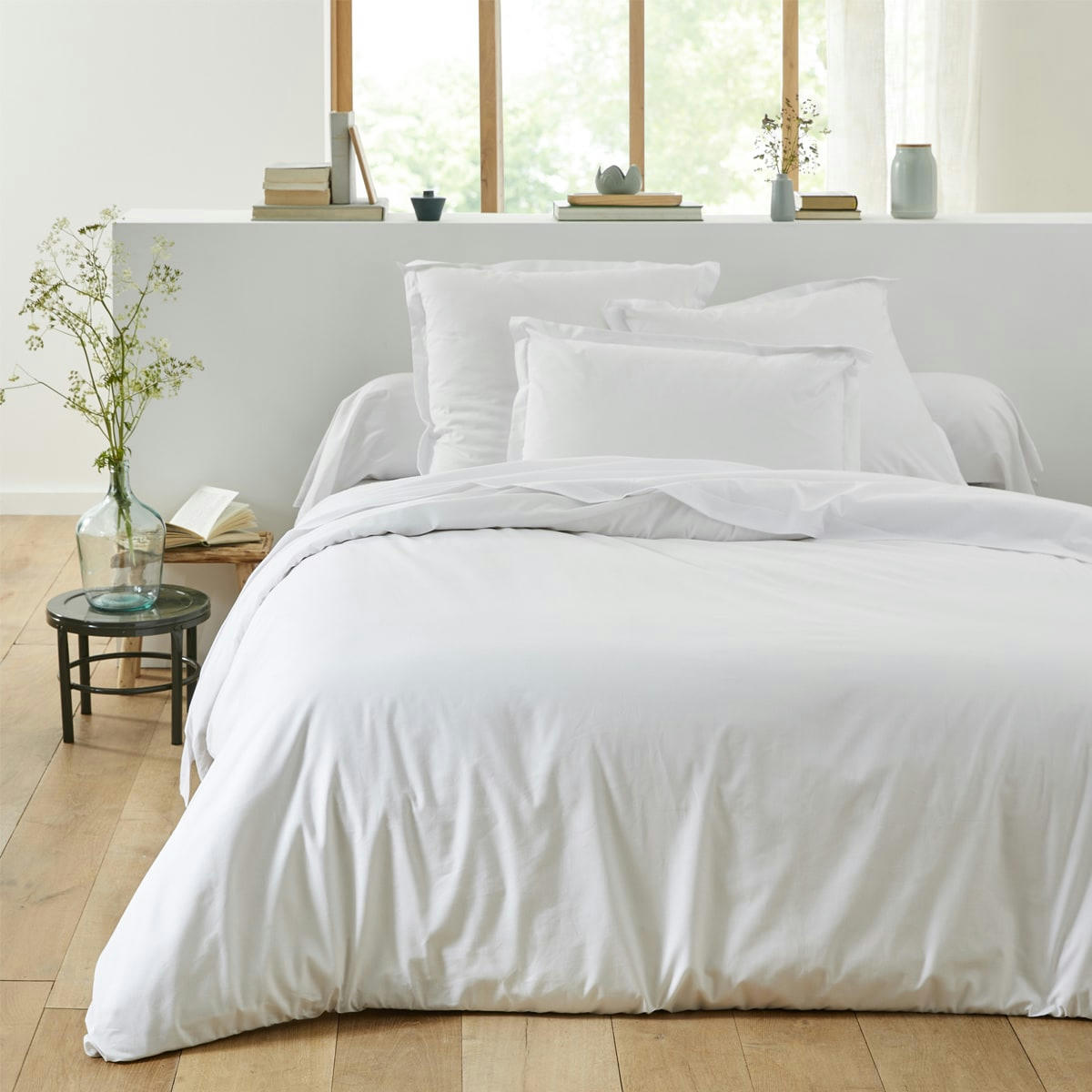 UNIS - Housse de couette unie en coton blanc 140x200