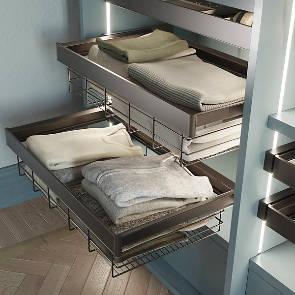 Emuca Kit tiroir en fil métallique et rack ajustable Quartz pour armoires, glissières extension totale et à fermeture douce,