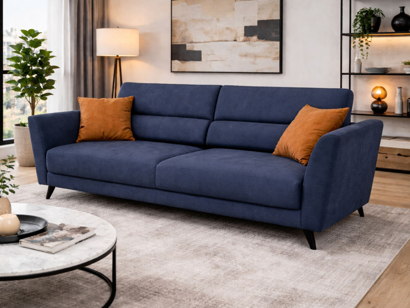 Sofa Palermo z funkcją spania i pojemnikiem, Amor Velvet 4314 granatowy