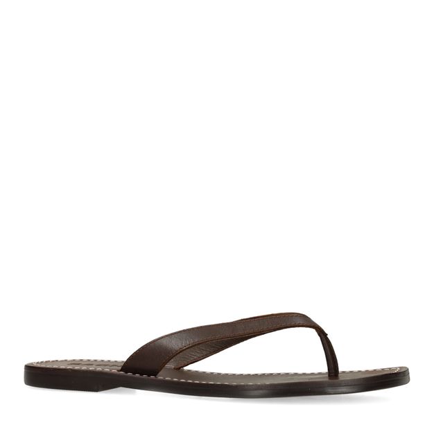 Bruine leren teenslippers