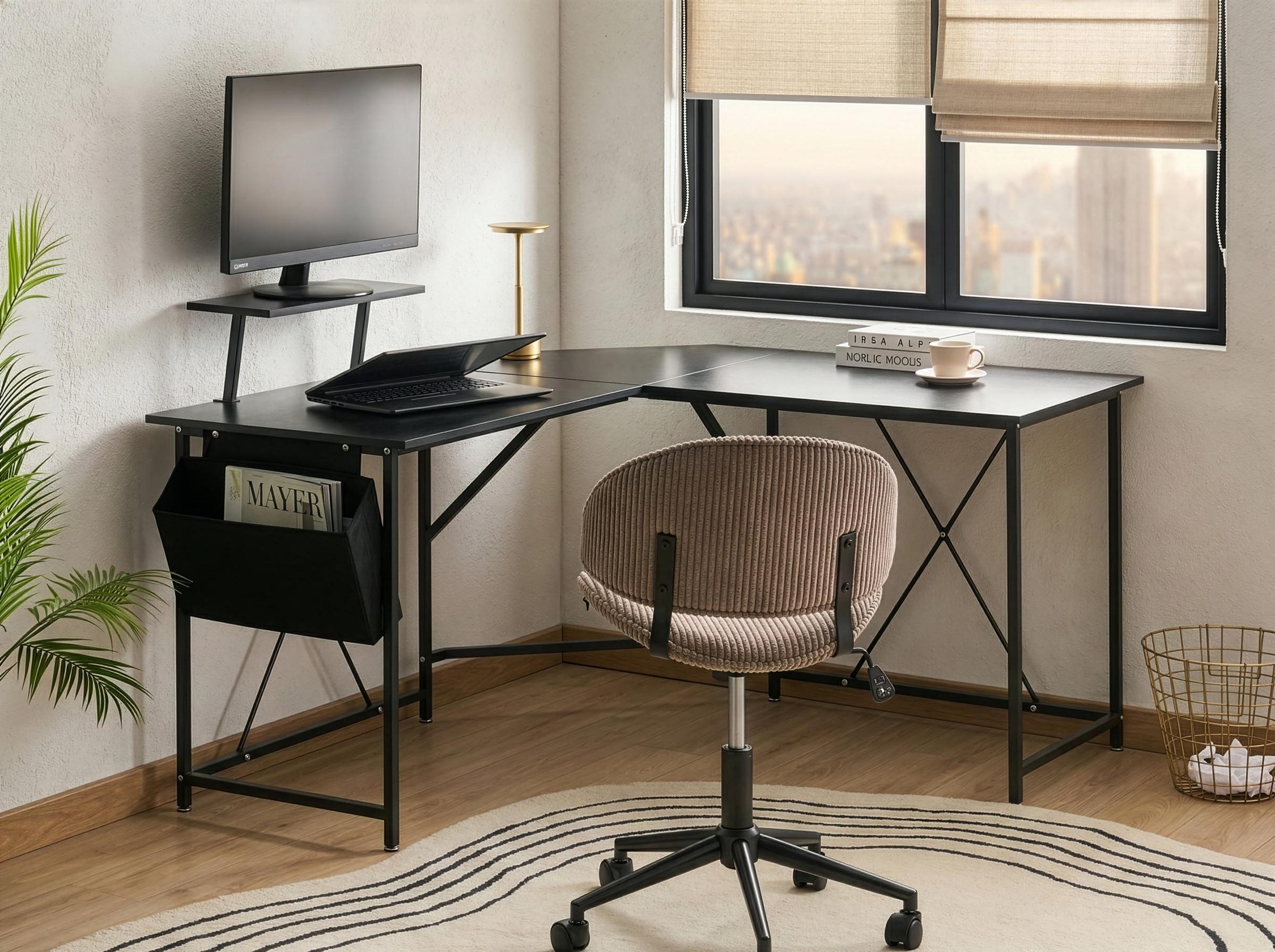 Corner Desk TACONY Black 180 cm 140 cm with Storage