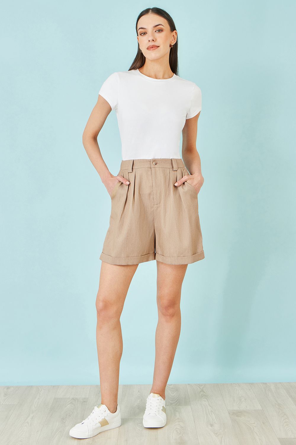 Yumi Brown Pleat Front Shorts