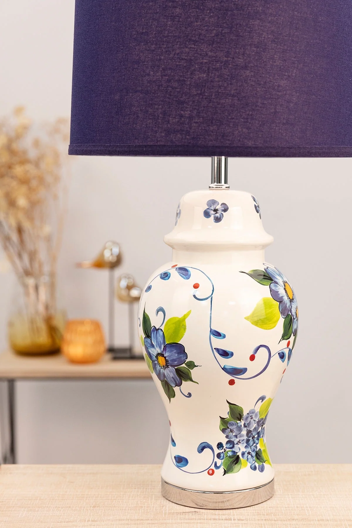 Blue Ceramic Floral Lamp