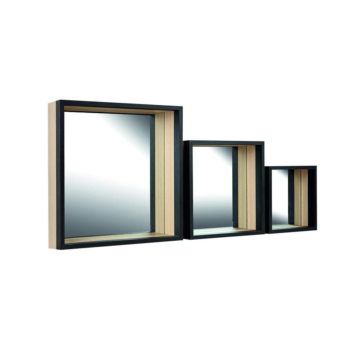 MIROIR - Set de 3 miroirs étagères en bois