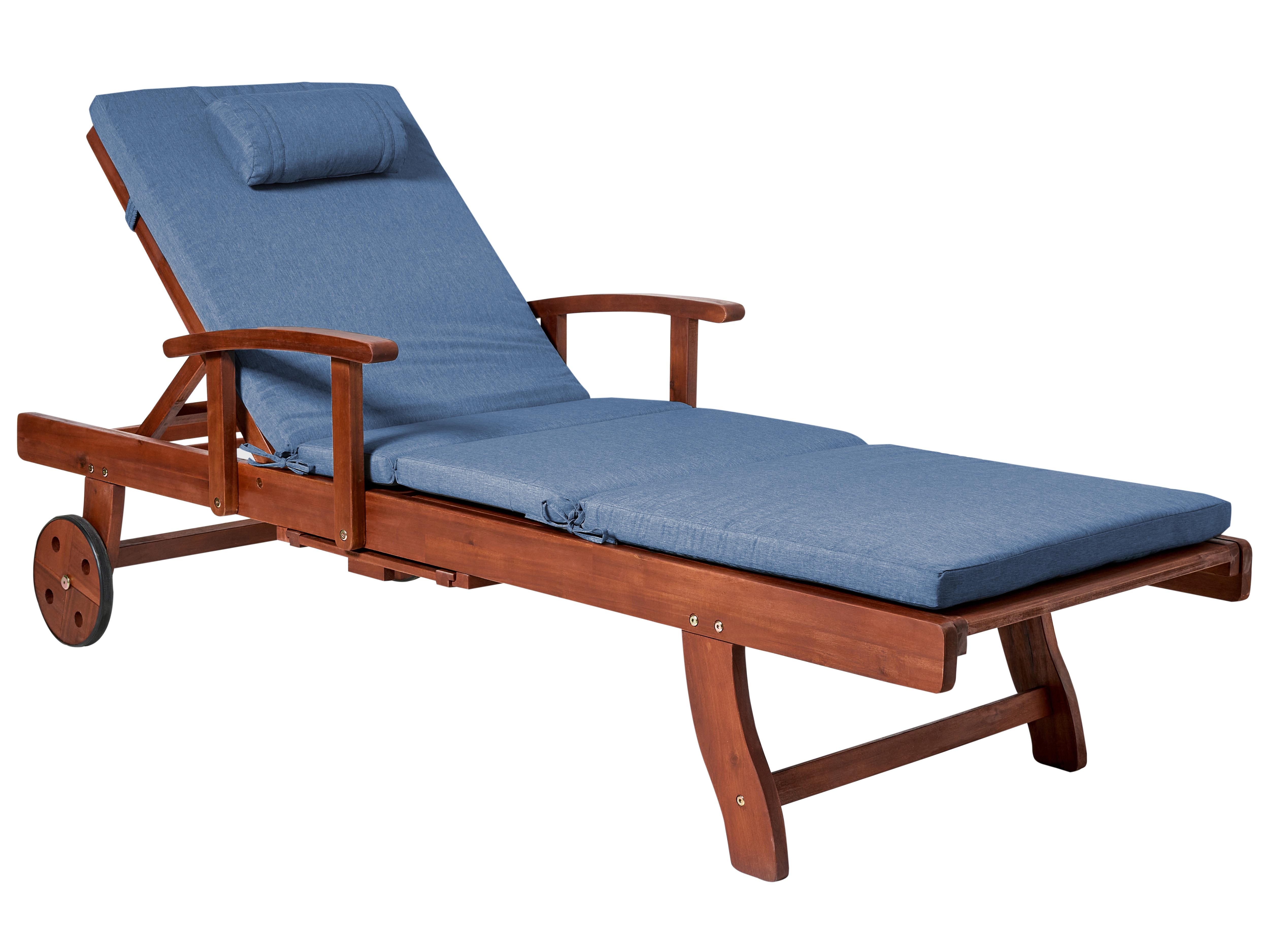 Sun Lounger with Cushion TOSCANA PREMIUM Reclining Acacia Wood Blue