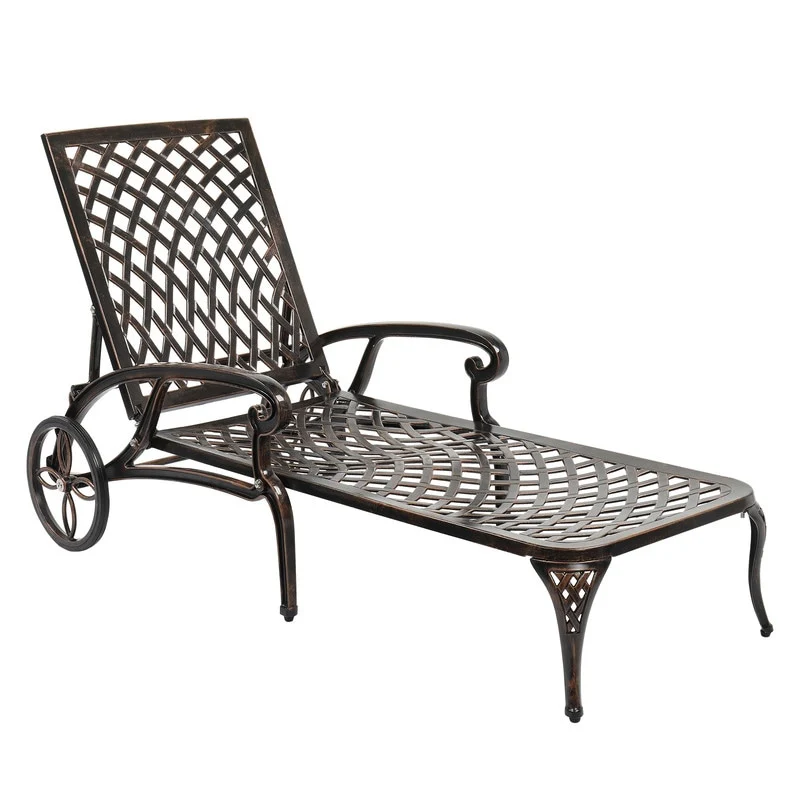 Outdoor Single Cast Aluminum Adjustable Chaise Lounge
