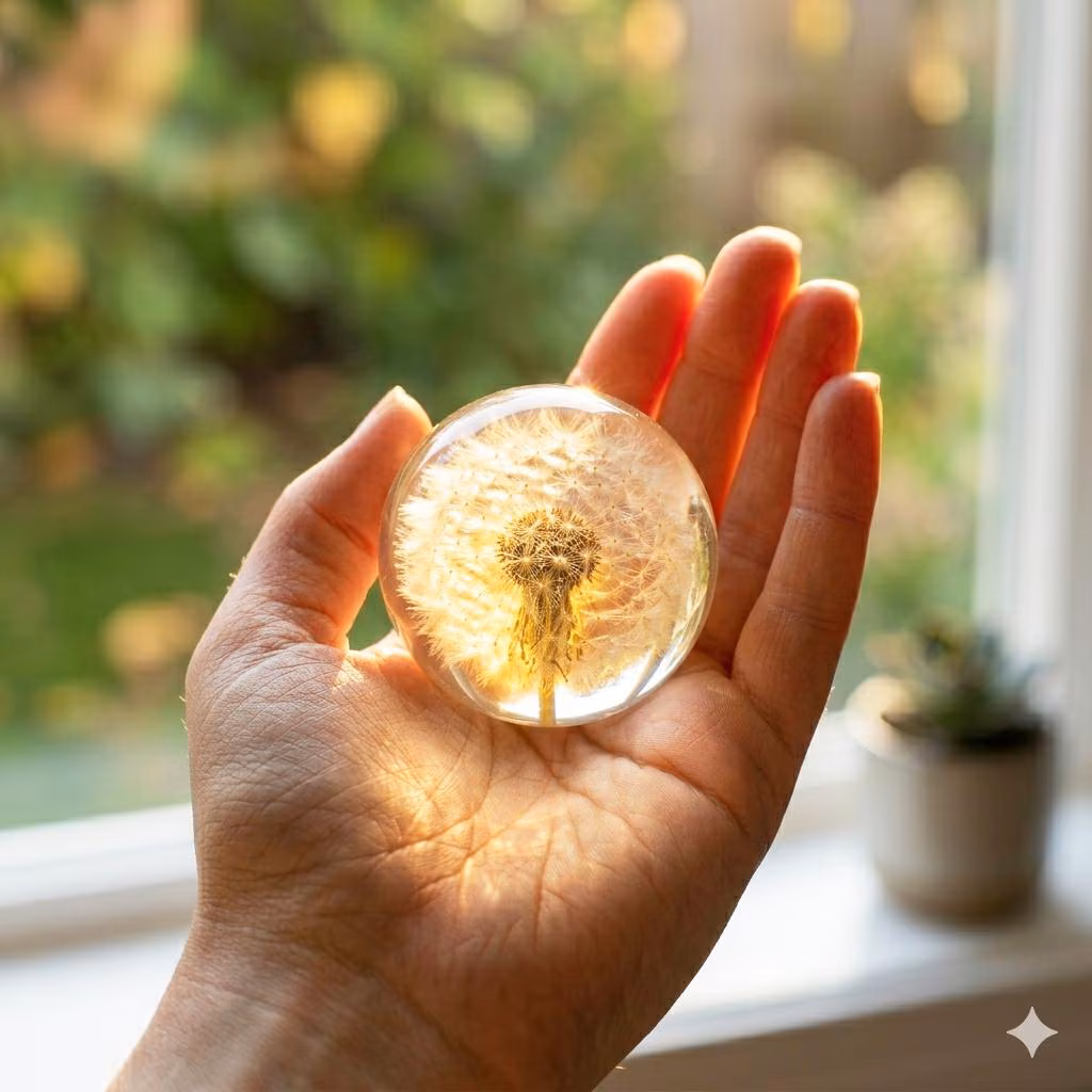 Real Dandelion Globe Paperweight Resin Ornament