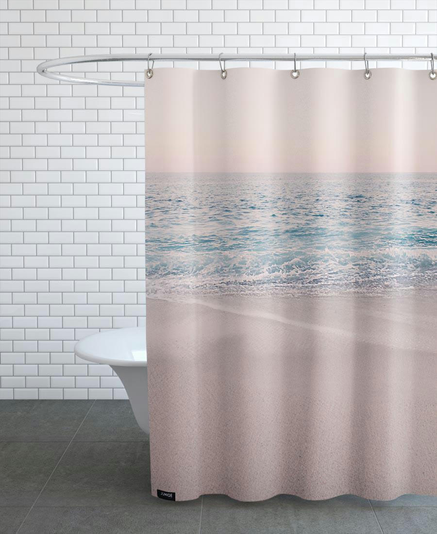 ROSEGOLD BEACH MORNING - Rideau de douche en polyester en bleu & rose 150x200