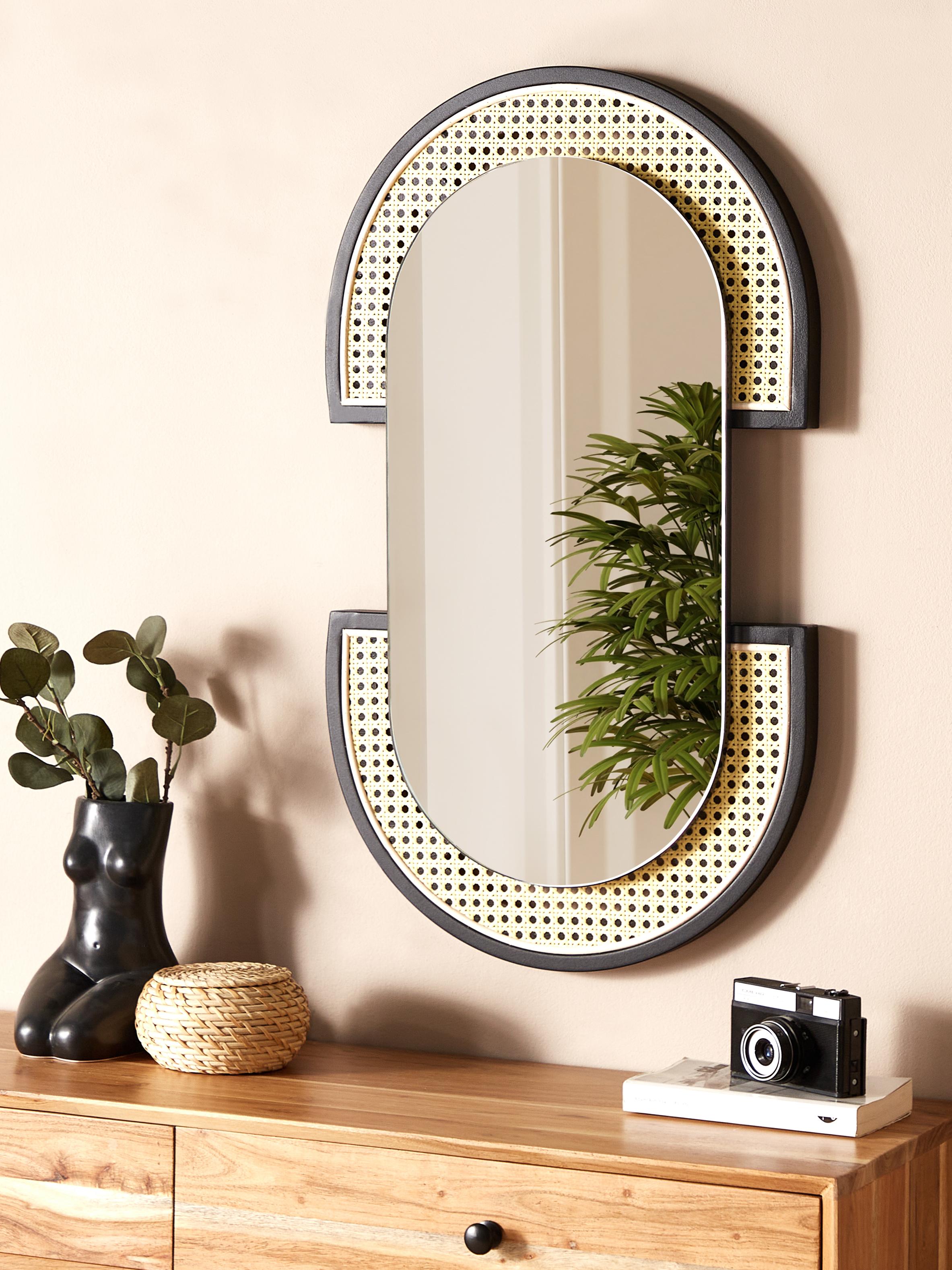 Wall Mirror STAINS 43 cm 75 cm PE Rattan Natural