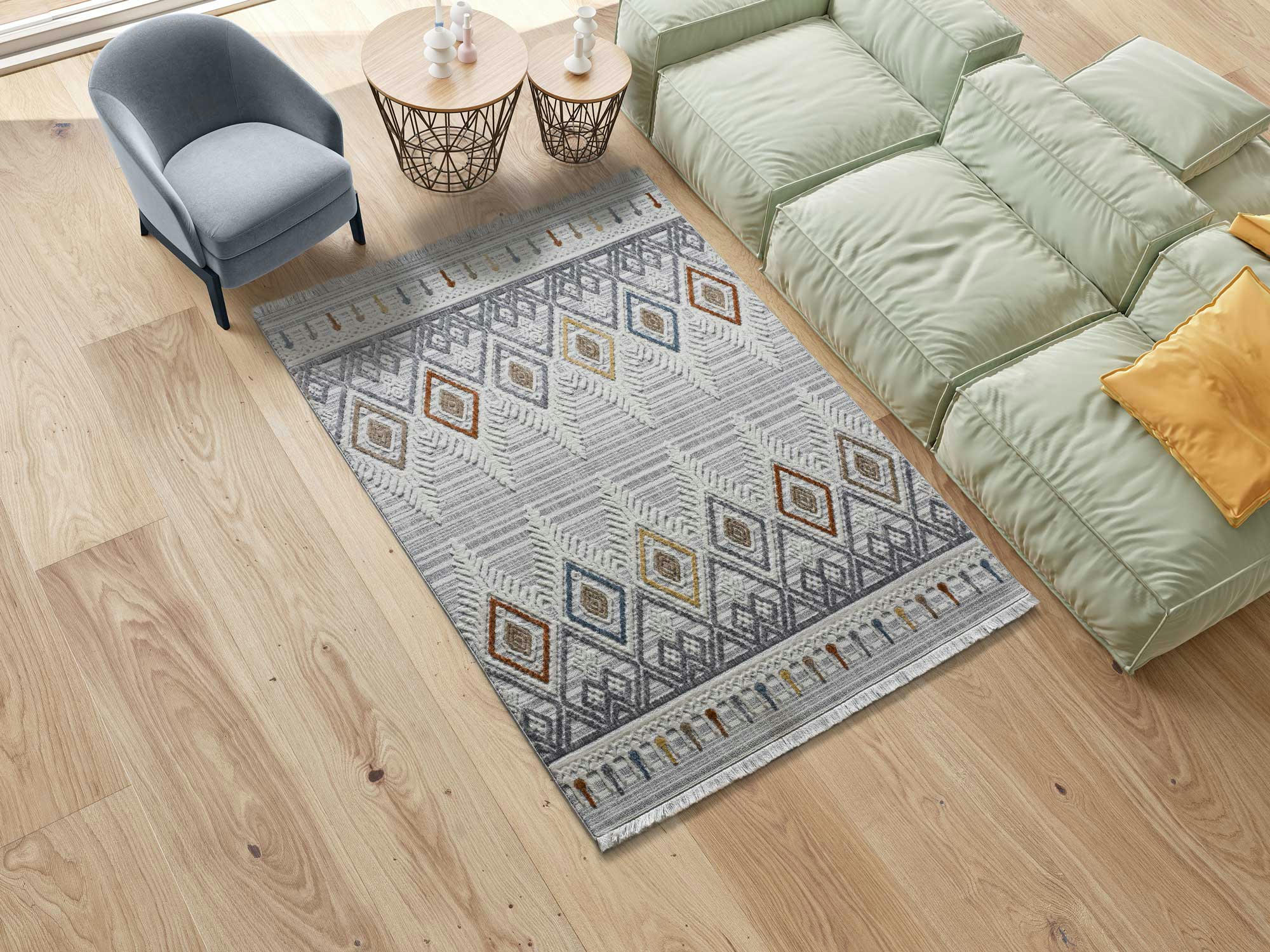 BROADWAY - Tapis ethnique avec relief et franges, multicolore, 136X200 cm