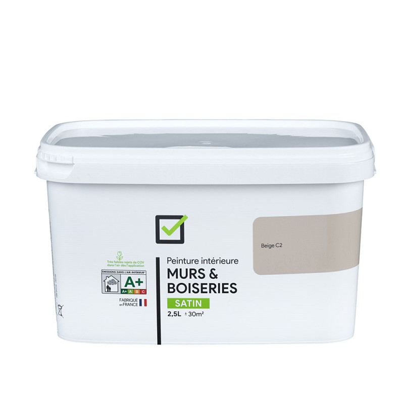 Peinture pour murs et boiseries beige C2 satiné 2,5 L