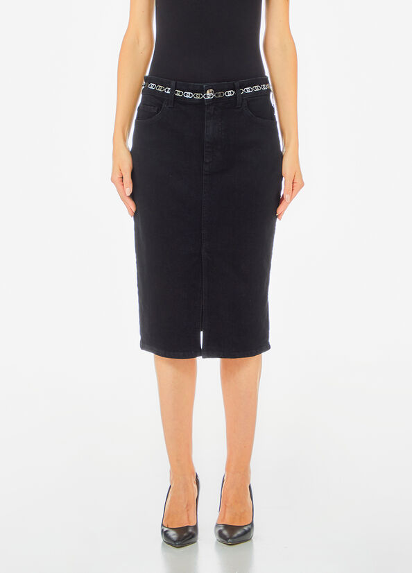 Gonna in denim con cintura logata