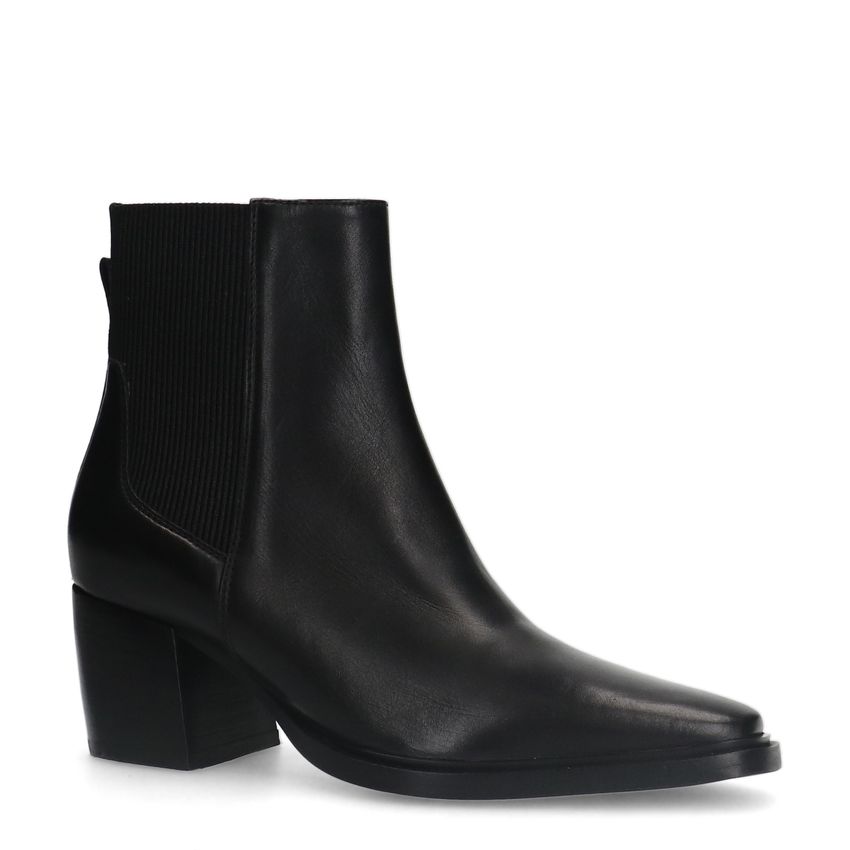 Manfield Zwarte leren enkellaarsjes met hak