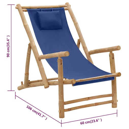NNEVL Deck Chair Bamboo and Canvas Navy Blue