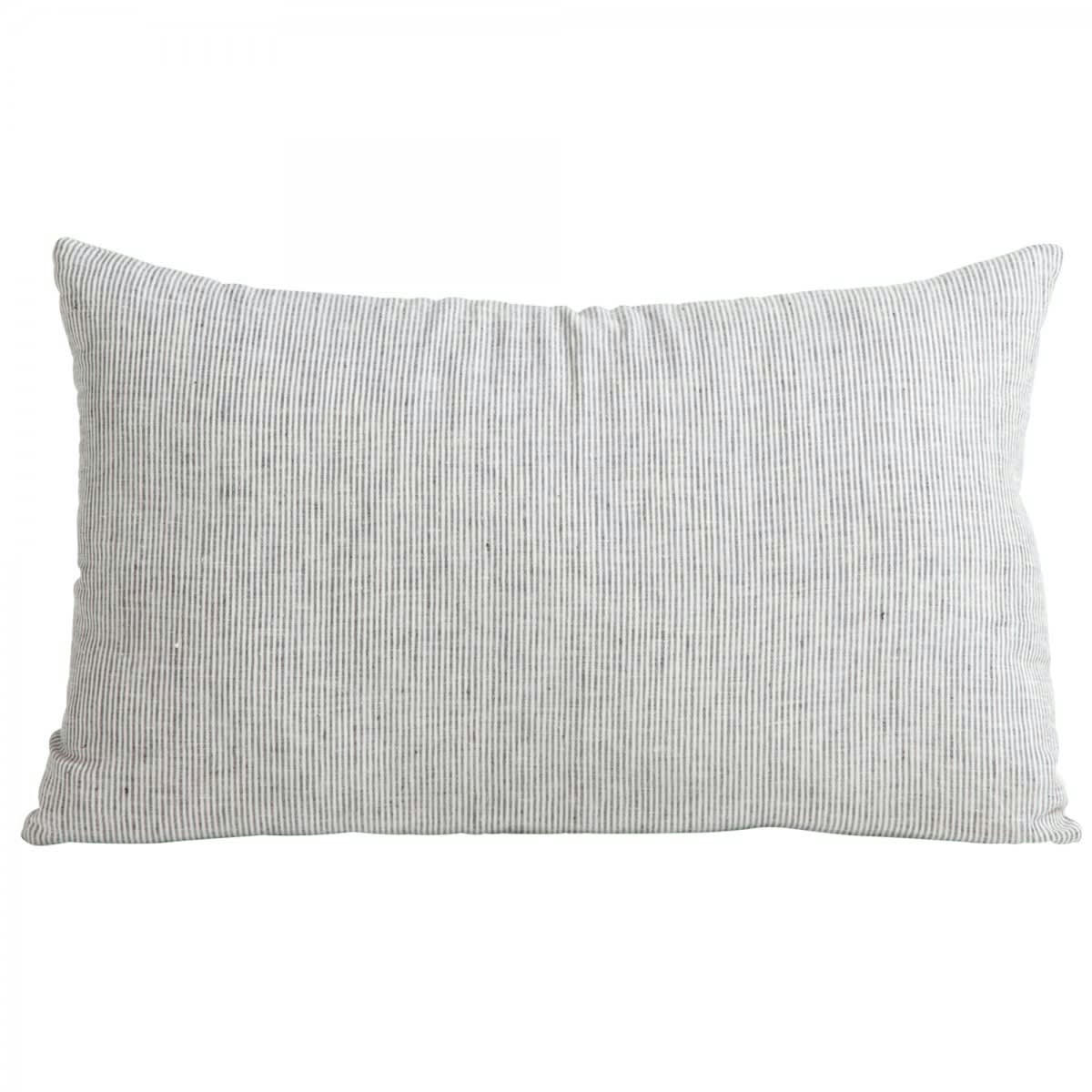 LES ESSENTIELS - Housse de coussin en lin lavé fines rayures noir/crème 40x65