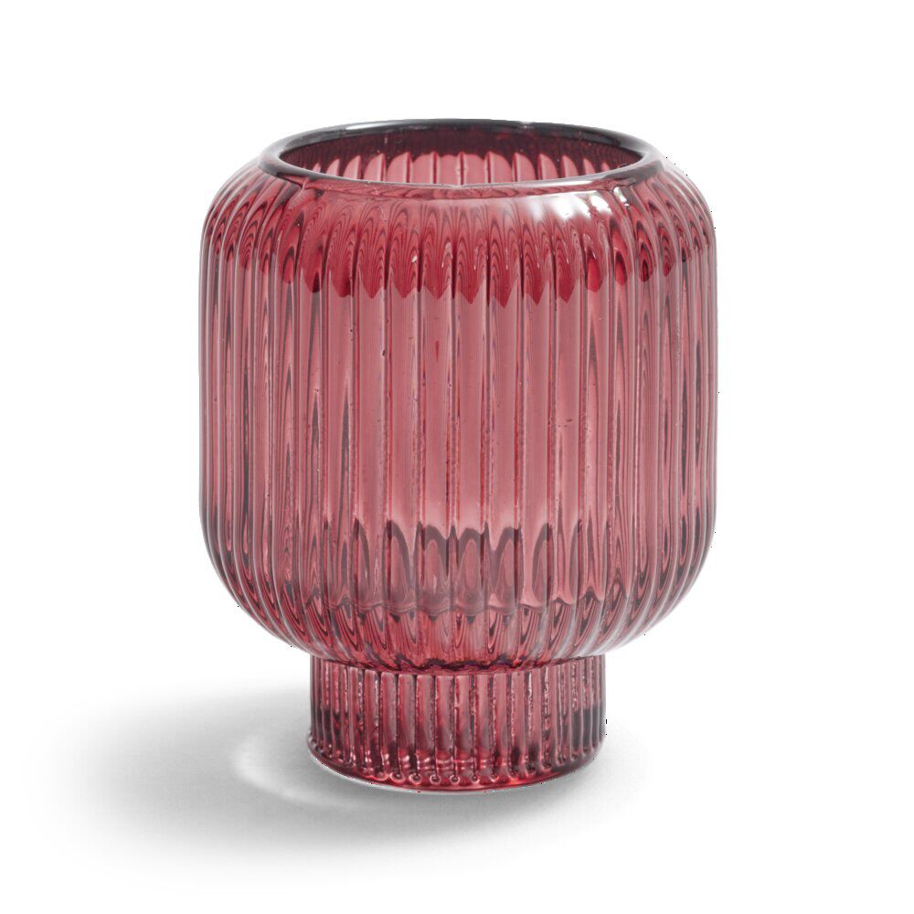 Bougeoir verre double usage rose foncé Ø7xH8,5cm