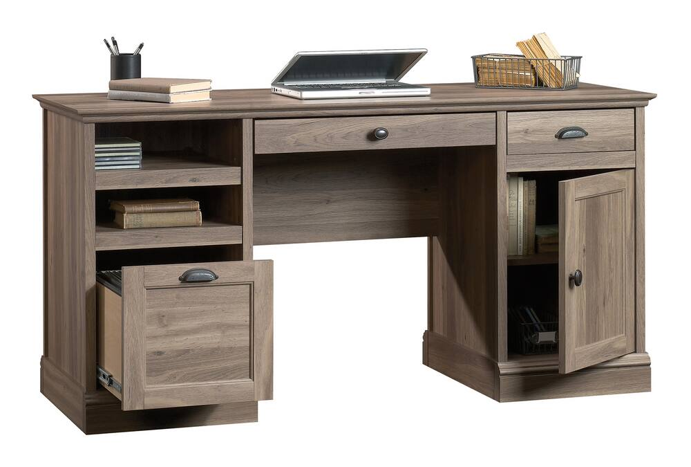 Sauder Barrister Lane  Home Office Executive Desk With Storage, Salt Oak Finish