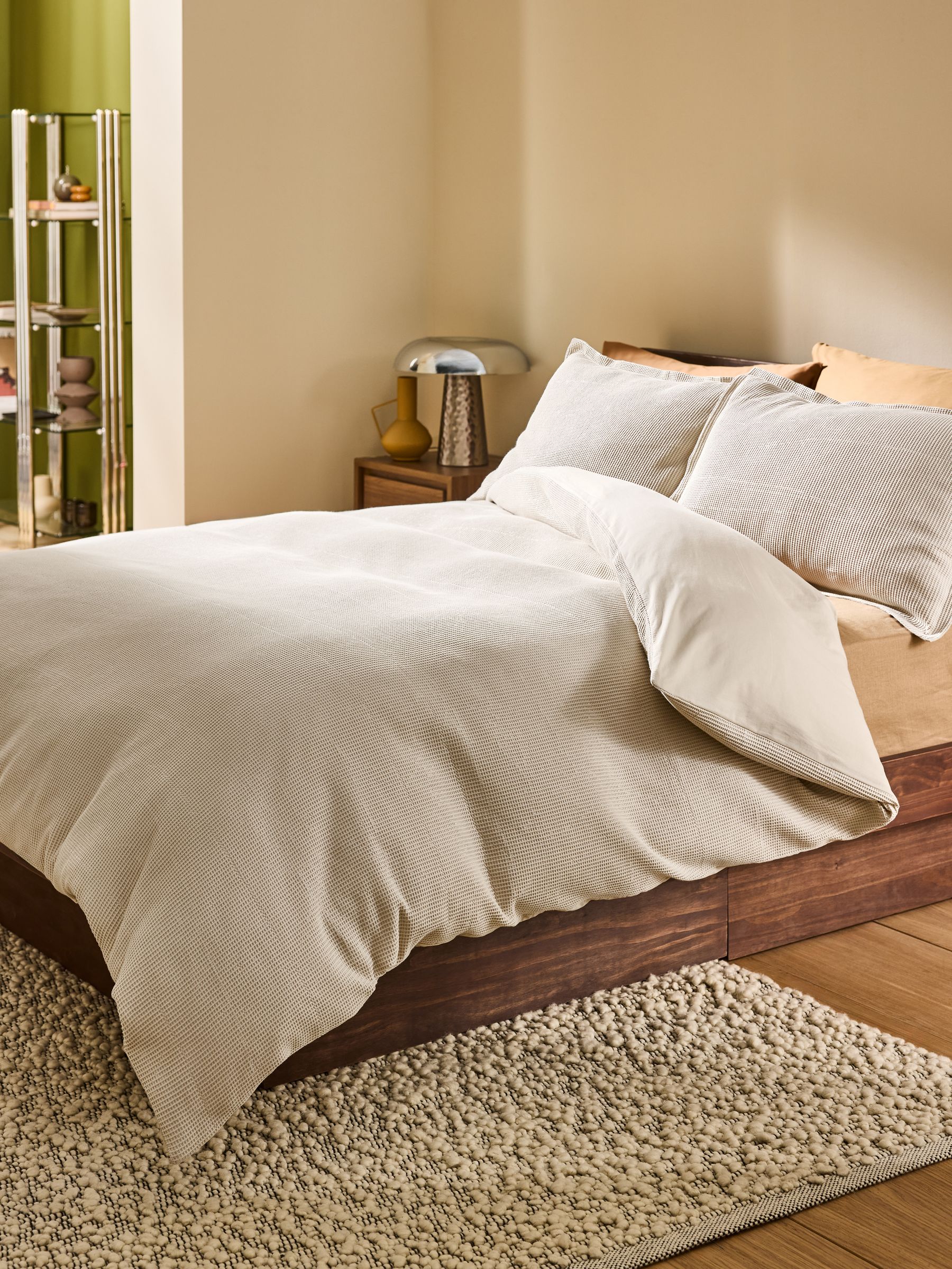 Waffle 100% Cotton Duvet Cover and Pillowcase Set in Natural Oatmeal