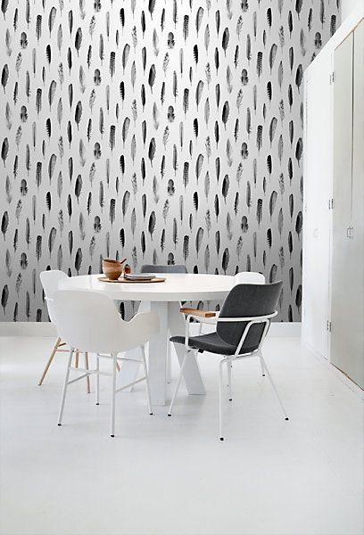 ESTAhome papier peint plumes noir et blanc mat 53 cm x 10.05 m