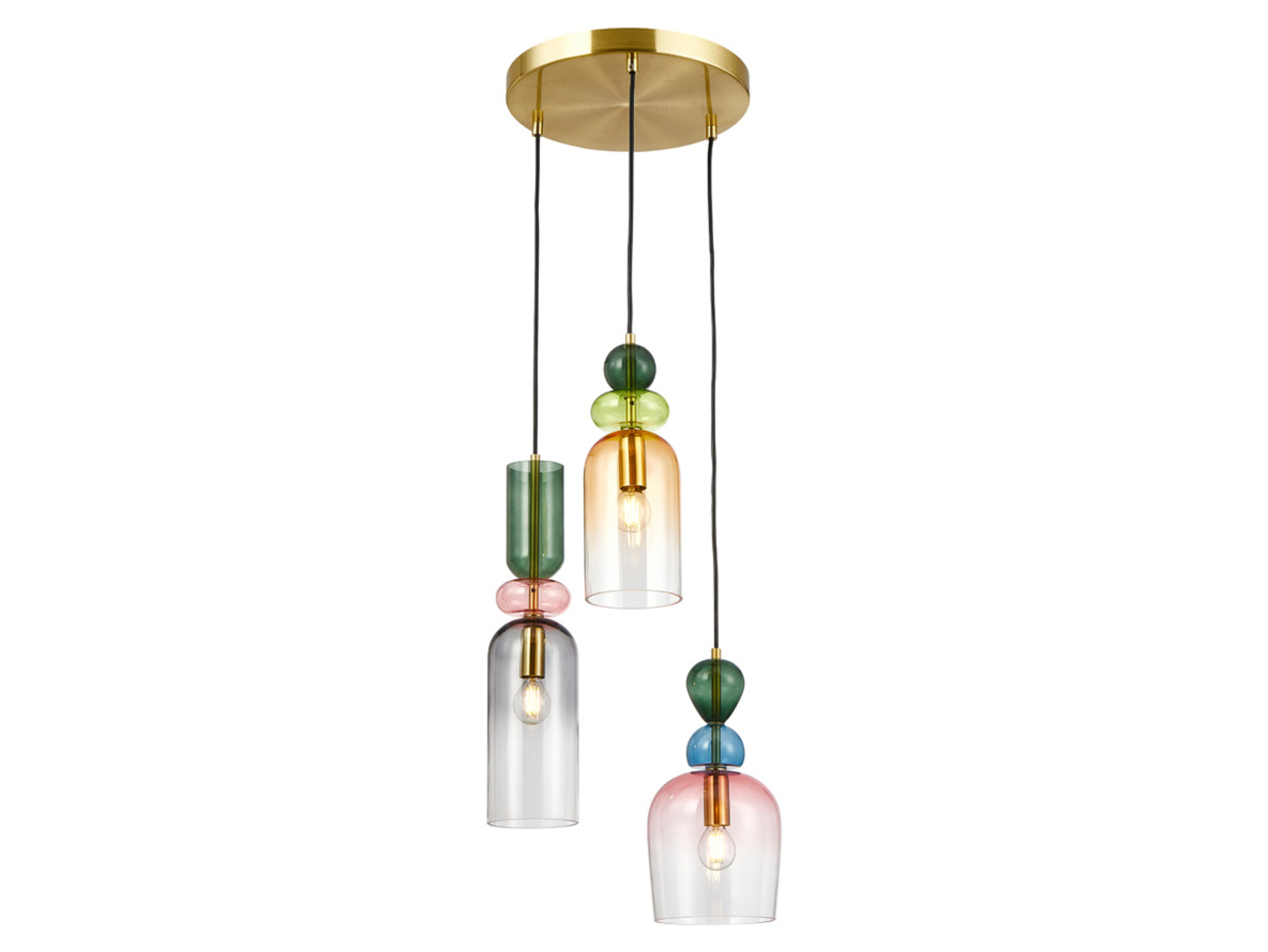 Lampa wisząca Manso 3-punktowa szklana wielokolorowa