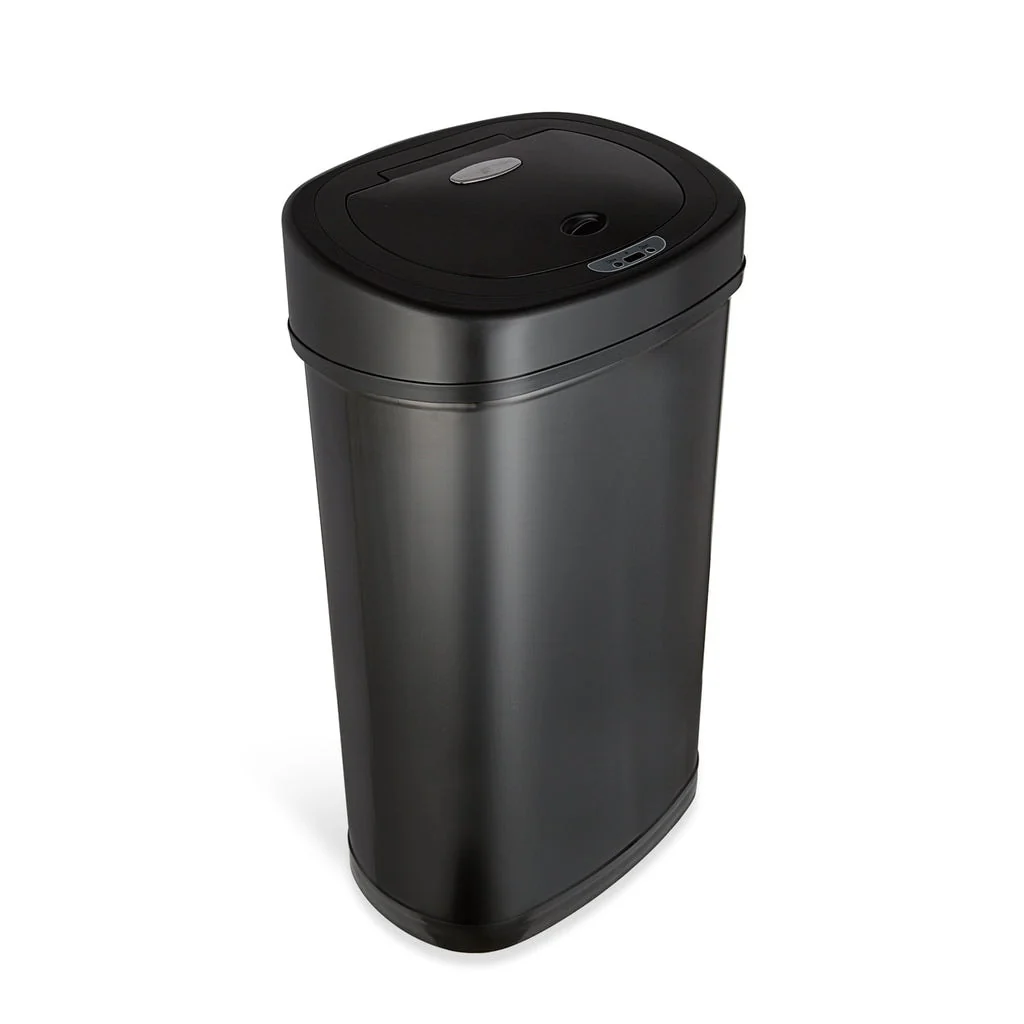 NINESTARS Oval Motion Sensor Trash Can 13.2 Gallon, Black Stainless Steel DZT-50-9BK