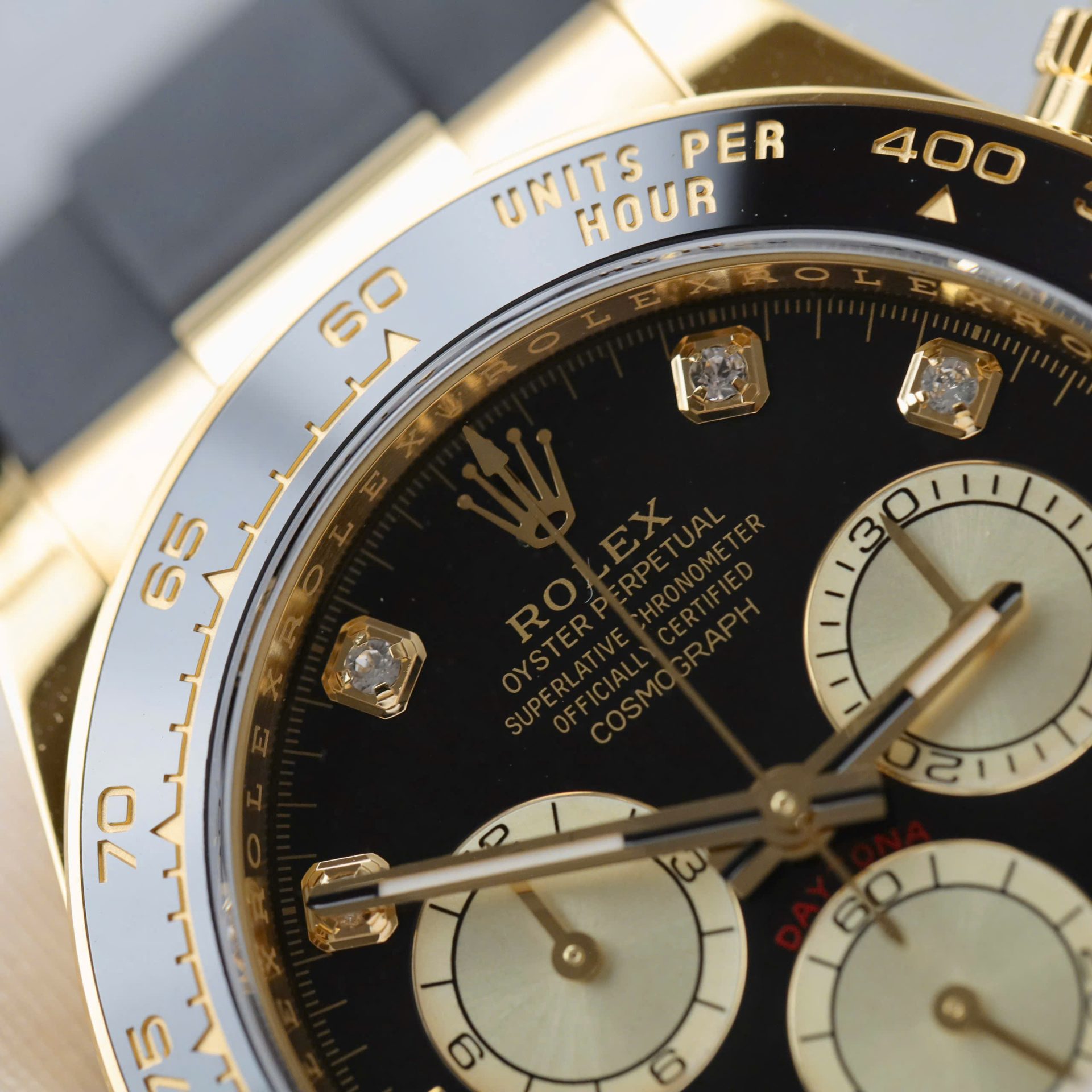Rolex Daytona YG Plated Black Dial CZ Diamonds 40mm Oysterflex Super Clone