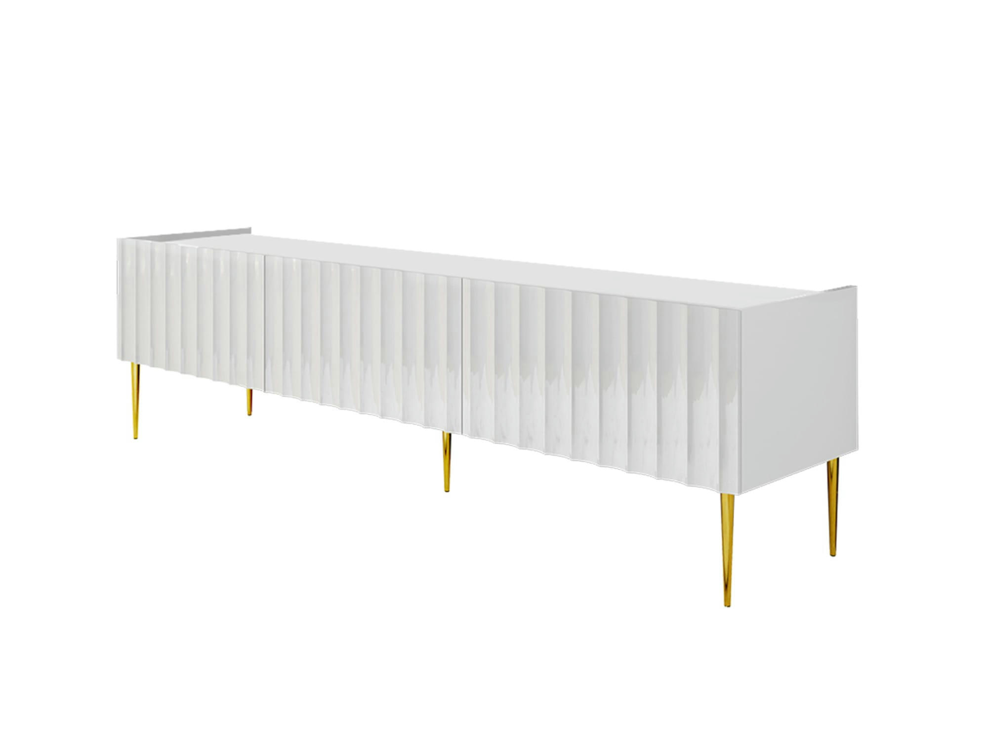 AMBRE - Meuble TV style contemporain 180 cm blanc / doré