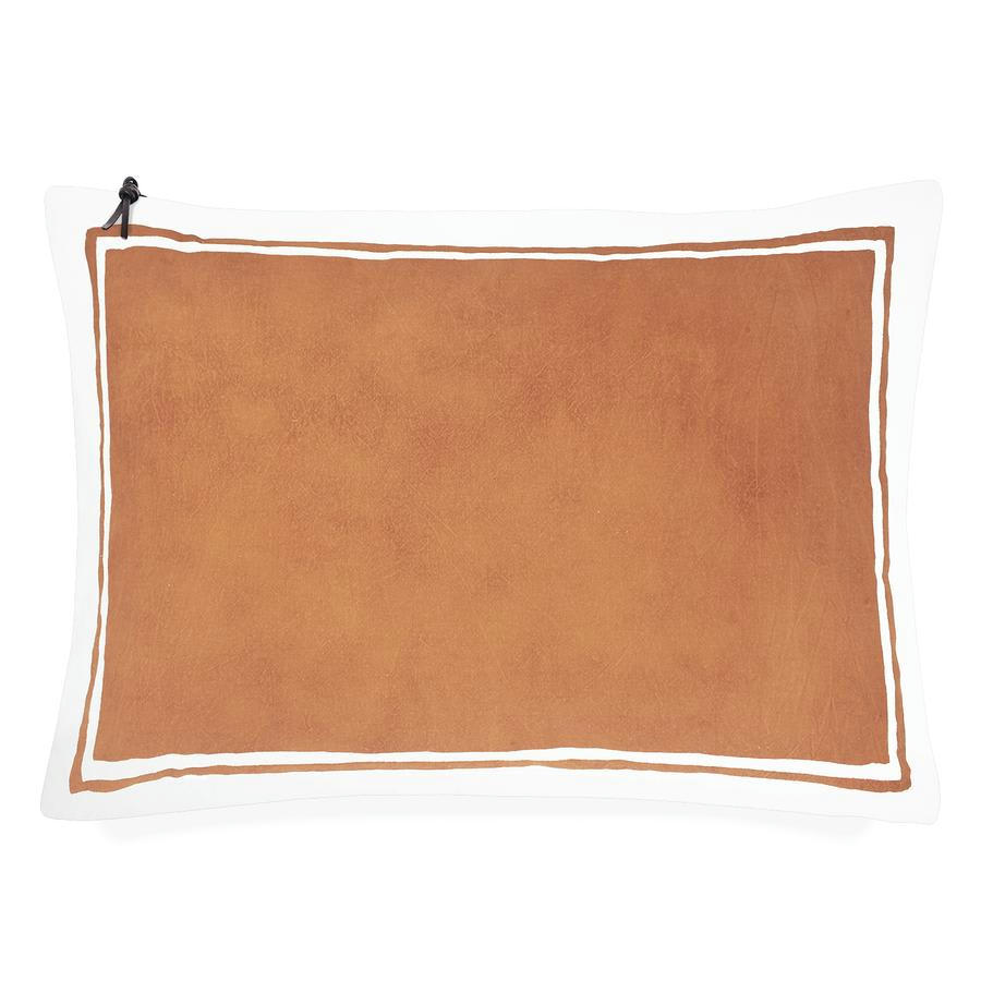 CAP SA SAL - Coussin coton lavé blanc/chameau foncé 50x70