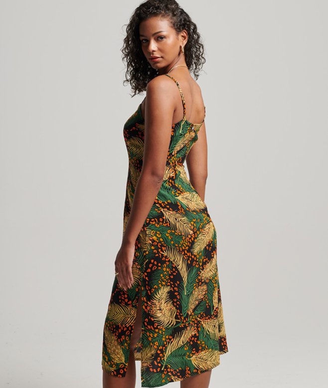Printed Button-Up Cami Midi Dress