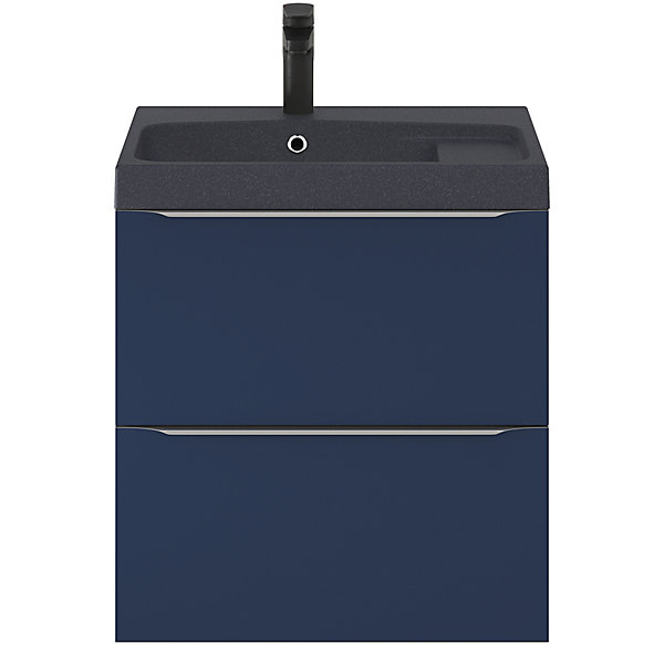 Meuble vasque suspendu bleu nuit mat l.60 cm Imandra   plan vasque noir résine Mila, GoodHome