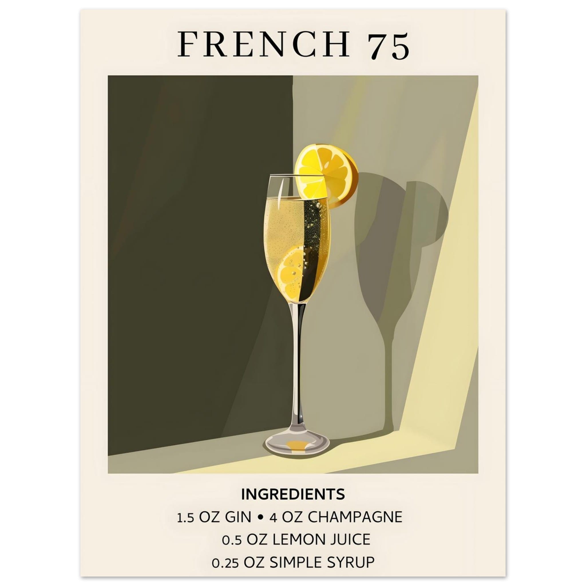 Artfulprints Poster French 75 cocktail - Ingrediënten  - 30x40 cm - Groen