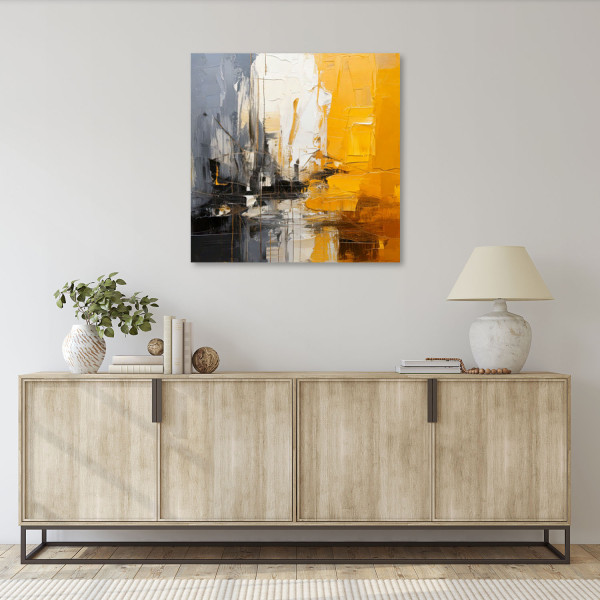 Feeby Obraz do salonu, Abstrakcja Impasto Żółty 30x30
