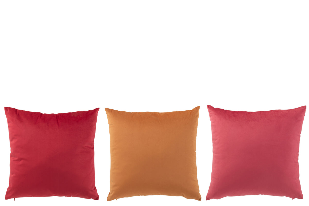 J-Line kussen - fluweel - oker/roze - 3 stuks