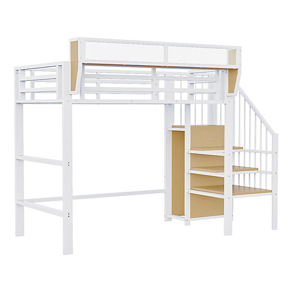 Lit superposé 90x200cm, échelle sécurité, rangement flexible, blanc