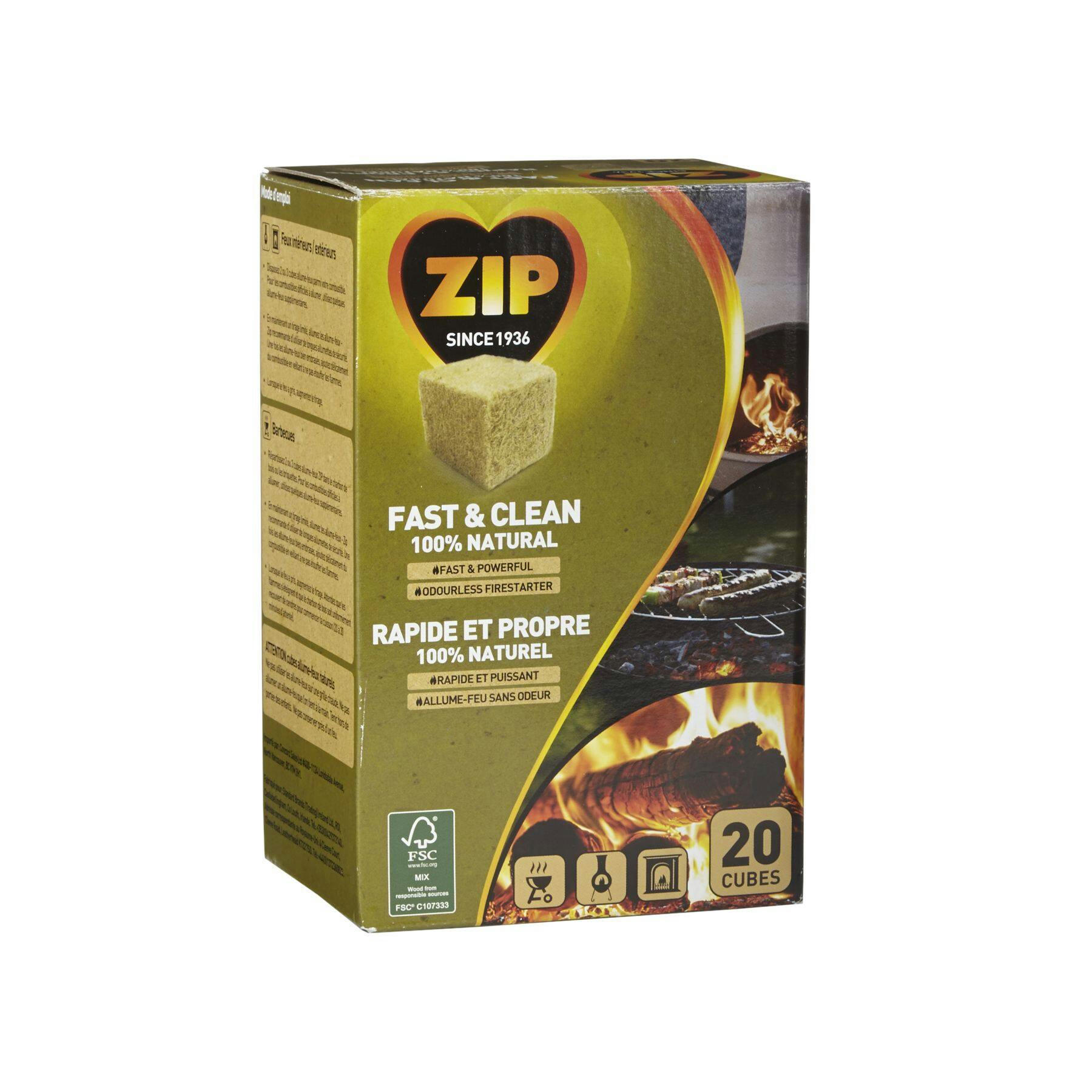 Zip Natural Wood Fibre & Wax Formulated Firestarter Cubes with a 15-Minute Burn Time, 20-Pk