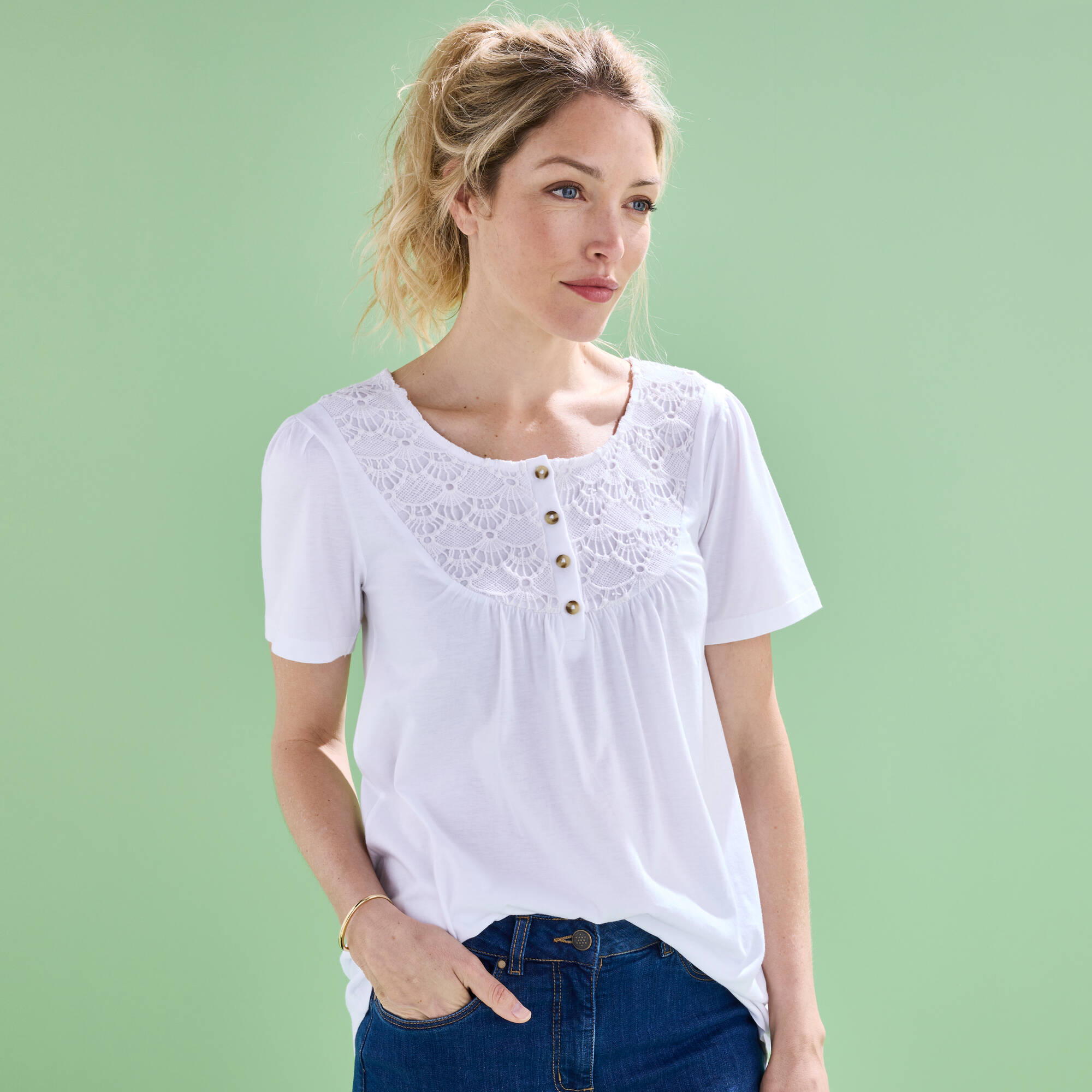 T-shirt macramé manches courtes