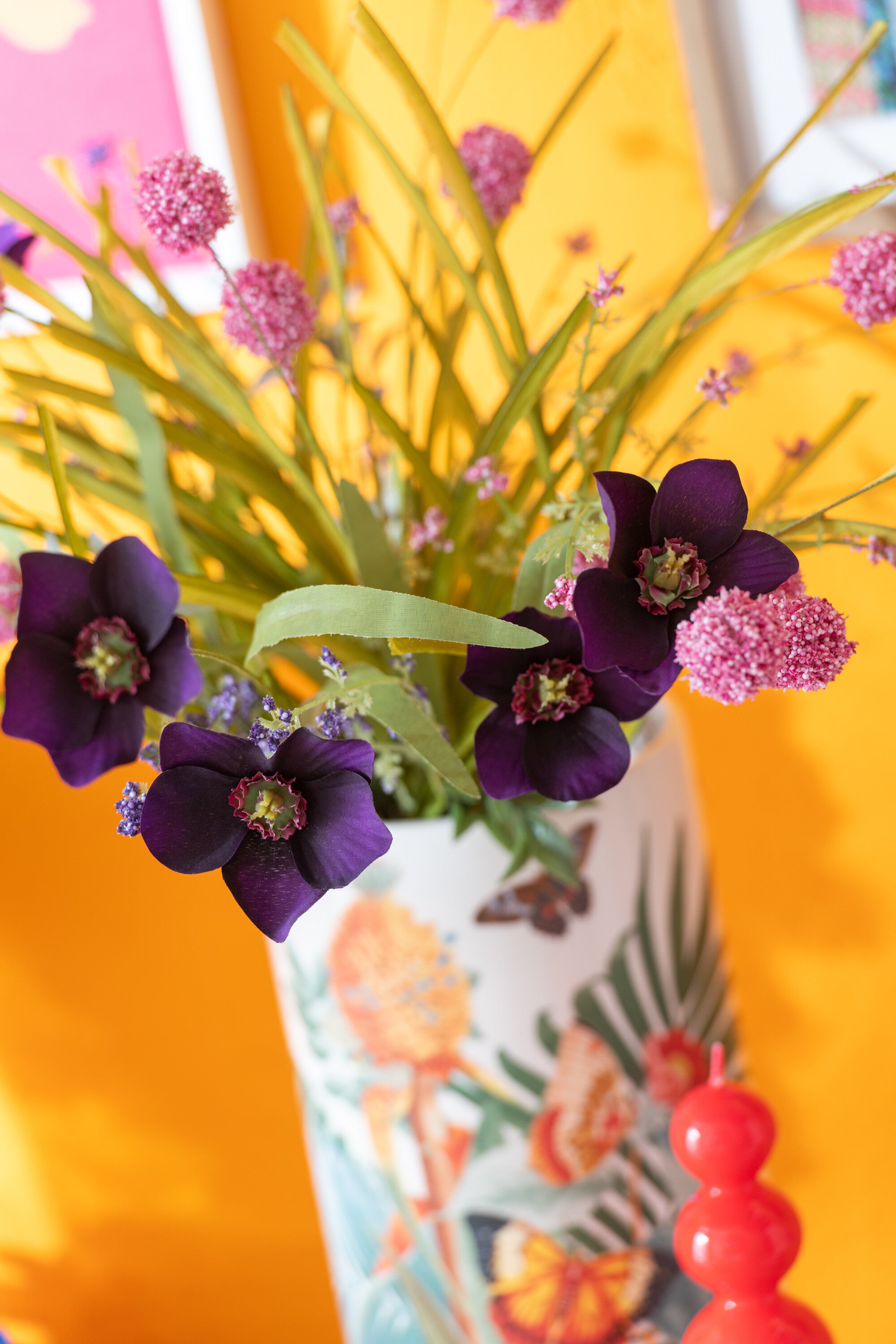 J-Line decoratie tak Paars Heelkruid - kunststof - roze paars