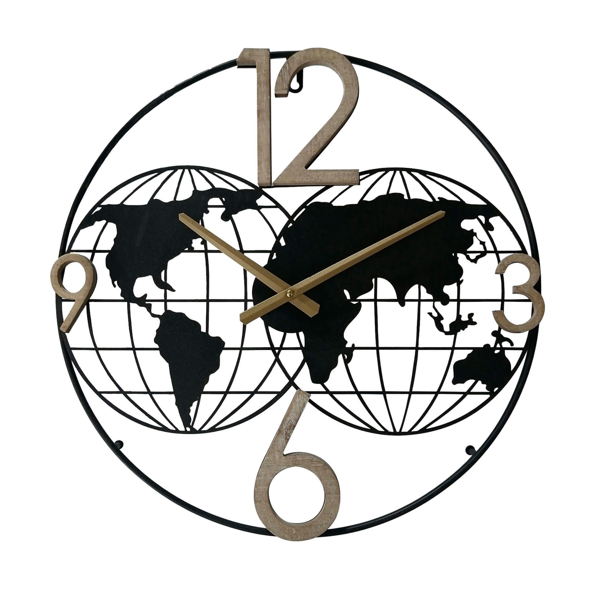 - Horloge moderne en métal sculpture mappemonde noir et beige Ø 50 cm